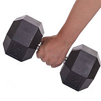 Гантель цільна шестигранна гексагональна обгумована вагою 25 кг, Гантель Zelart TA-2679-25 1шт 25кг чорний