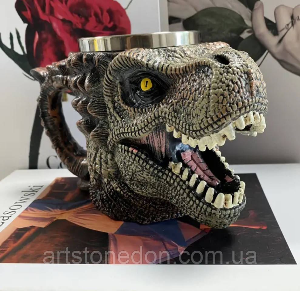 Чашка T-Rex у формі голови динозавра з нержавіючою вставкою, фото 1
