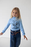 Модная водолазка для девочек и мальчиков, трикотаж рубчик, с принтом Стич