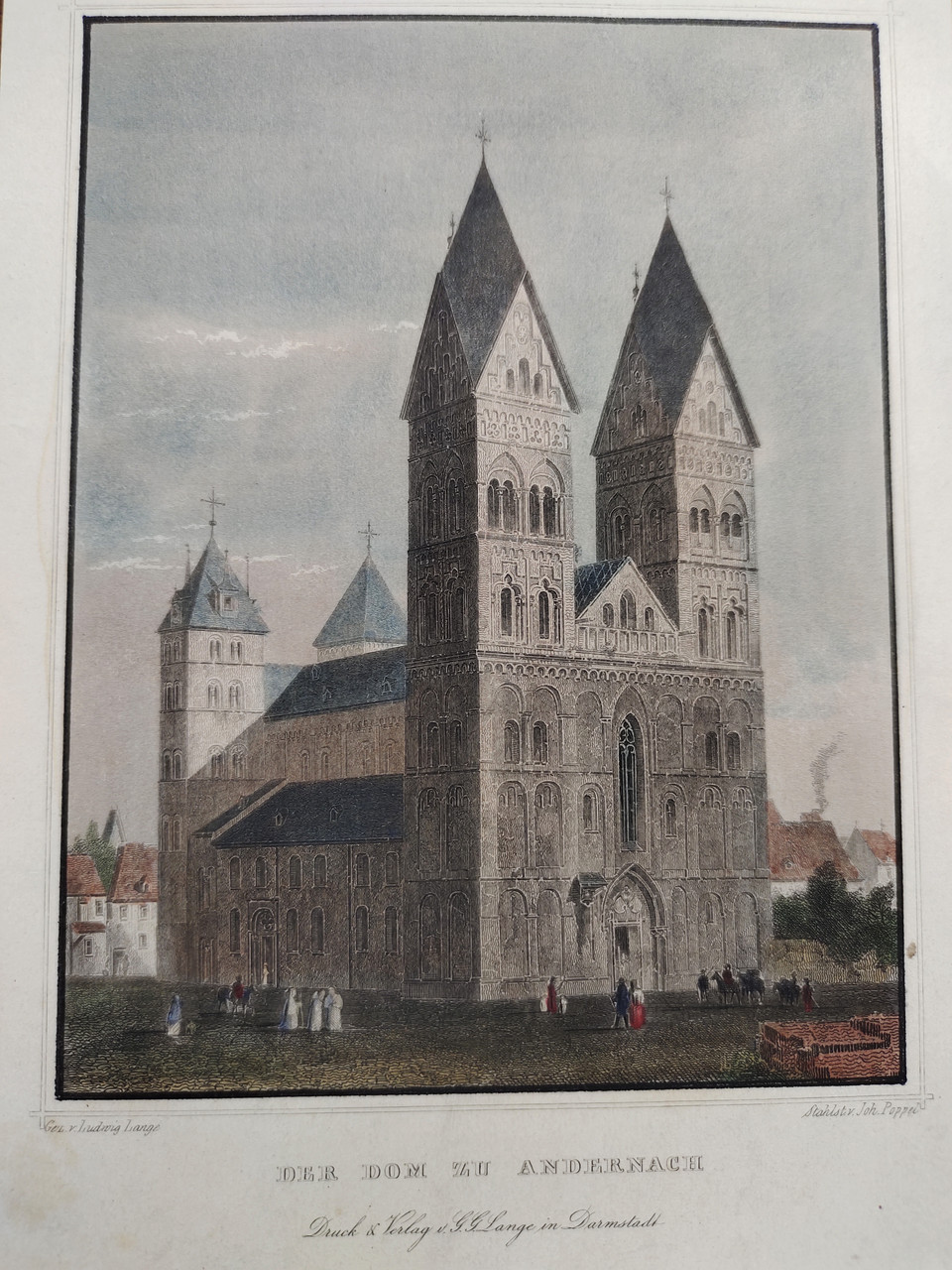 Місто Андернах Німеччина 1846 рік гравюра