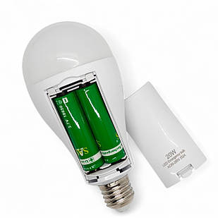 Аварійна світлодіодна лампочка HL-E05 на акумуляторі 2 шт. 18650, з цоколем E27, яка світить без світла