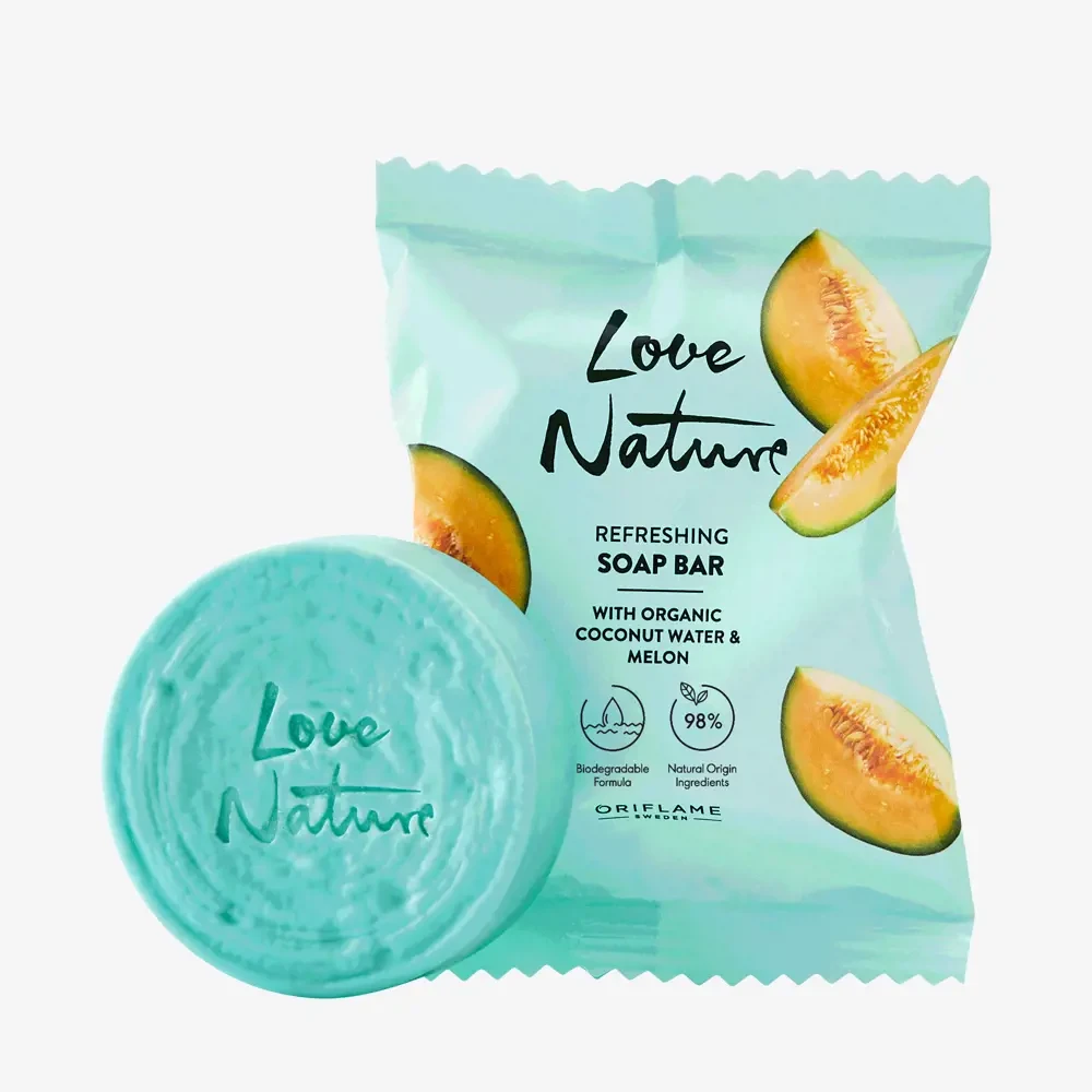 Підбадьорливе мило з органічною кокосовою водою та динею Love Nature Oriflame 75 г, фото 1