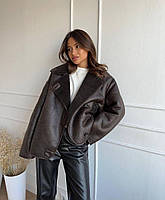 Жіноча дублянка зі штучним хутром, фото 8