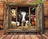 Картина-панно «Фермерські тварини у вікні» – корова, вівці, курка 40×60, фото 2