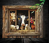 Картина-панно «Фермерські тварини у вікні» – корова, вівці, курка 40×60, фото 3