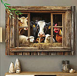 Картина-панно «Фермерські тварини у вікні» – корова, вівці, курка 40×60, фото 4
