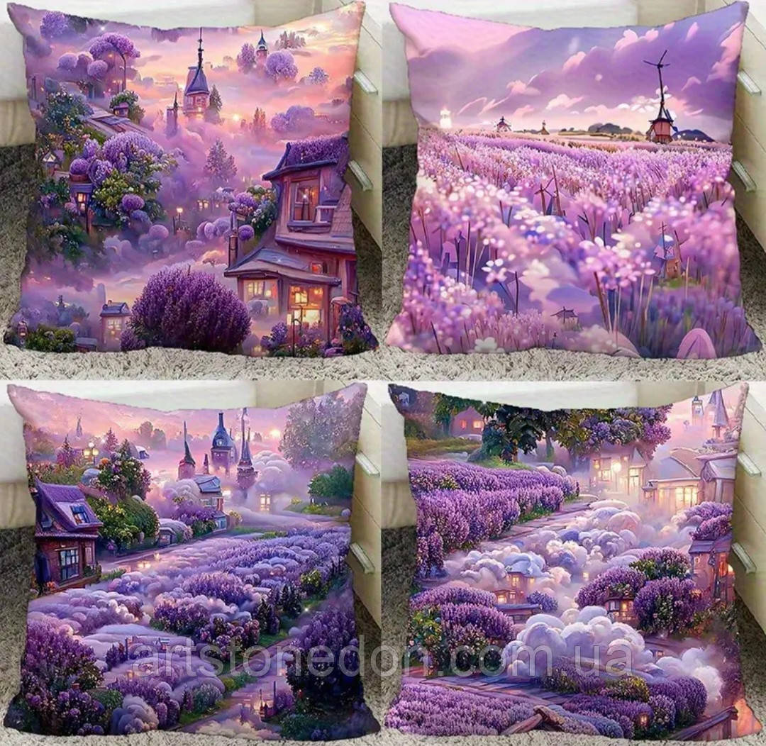 Набір 4 чохли на подушки з лавандовим принтом – декоративний текстиль для дому, фото 1