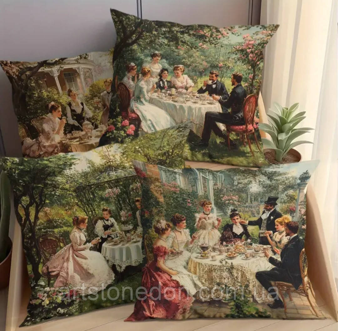Набір 4 чохли на подушки з вінтажним принтом – ретро стиль, 45×45 см, фото 1