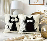 Набір 4 декоративні чохли на подушки з чорними котами – сучасний дизайн, 45×45 см, фото 3