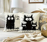 Набір 4 декоративні чохли на подушки з чорними котами – сучасний дизайн, 45×45 см, фото 4