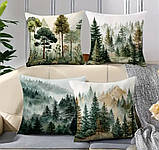 Набір 4 декоративні чохли на подушки з лісовими пейзажами – акварельний стиль, 45×45 см, фото 2