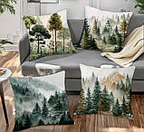 Набір 4 декоративні чохли на подушки з лісовими пейзажами – акварельний стиль, 45×45 см, фото 3