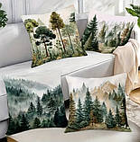 Набір 4 декоративні чохли на подушки з лісовими пейзажами – акварельний стиль, 45×45 см, фото 4