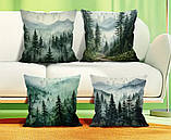 Набір 4 декоративні чохли на подушки з гірсько-лісовими пейзажами, 45×45 см, фото 2