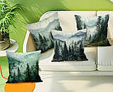 Набір 4 декоративні чохли на подушки з гірсько-лісовими пейзажами, 45×45 см, фото 3