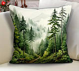 Набір 4 декоративні чохли на подушки з акварельними гірсько-лісовими пейзажами Карпати, 45×45 см, фото 2