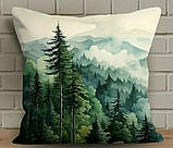 Набір 4 декоративні чохли на подушки з акварельними гірсько-лісовими пейзажами Карпати, 45×45 см, фото 3
