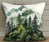 Набір 4 декоративні чохли на подушки з акварельними гірсько-лісовими пейзажами Карпати, 45×45 см, фото 4