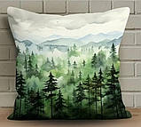 Набір 4 декоративні чохли на подушки з акварельними гірсько-лісовими пейзажами Карпати, 45×45 см, фото 5