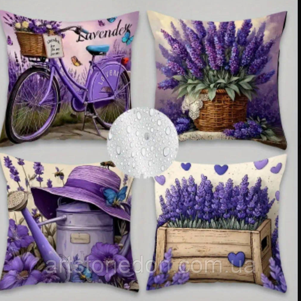 Набір 4 декоративні чохли на подушки з лавандою – стиль Прованс, 45×45 см, фото 1