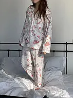 Піжама для дівчаток Hello Kitty Хелоу Кітті: сорочка + штани, кремова, бавовна + поліестер, 152-160см (10112)