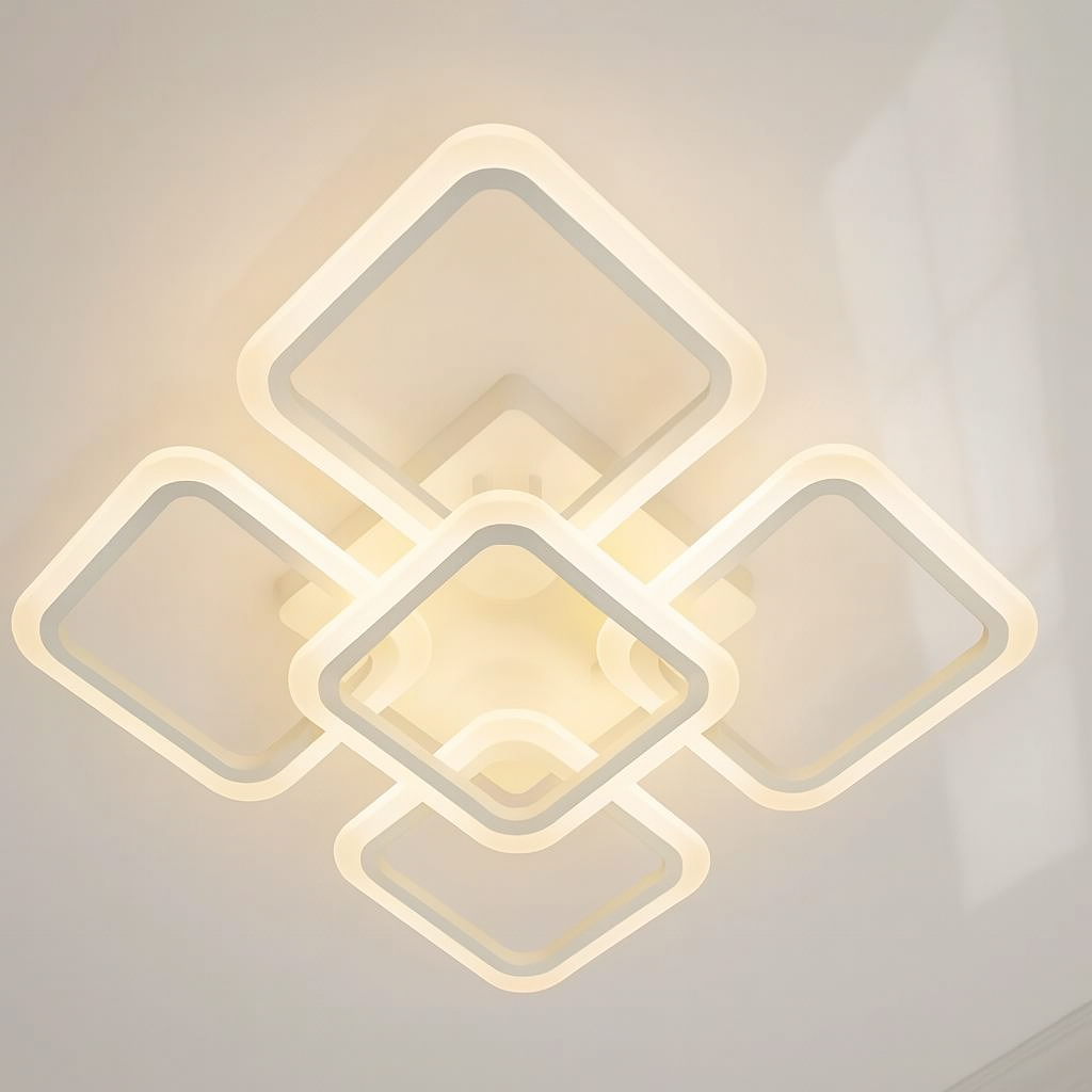 Led люстра з квадратами без підсвітки Diasha 120W до 20 м² колір Білий A8060/4+1WH, фото 1