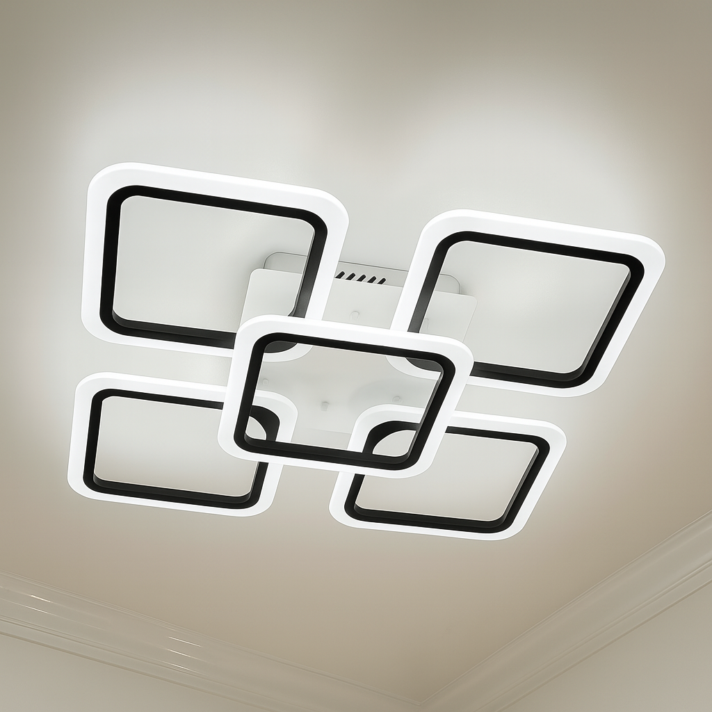 Led люстра квадратна без підсвітки Diasha 120W до 20 м² колір Чорний A8060/4+1BK, фото 1