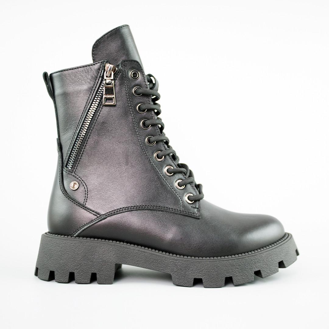 Черевики жіночі шкіра хутро 592647 Чорні, фото 1