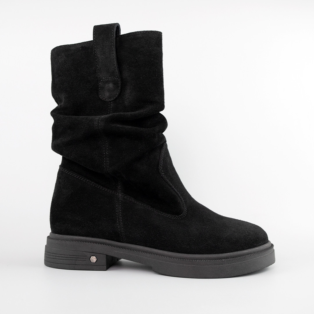 Черевики жіночі замшеві хутро 592650 Чорні, фото 1