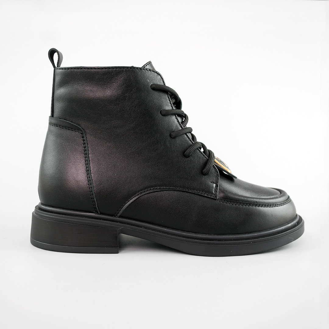 Черевики жіночі шкіряні хутро 592652 Чорні, фото 1