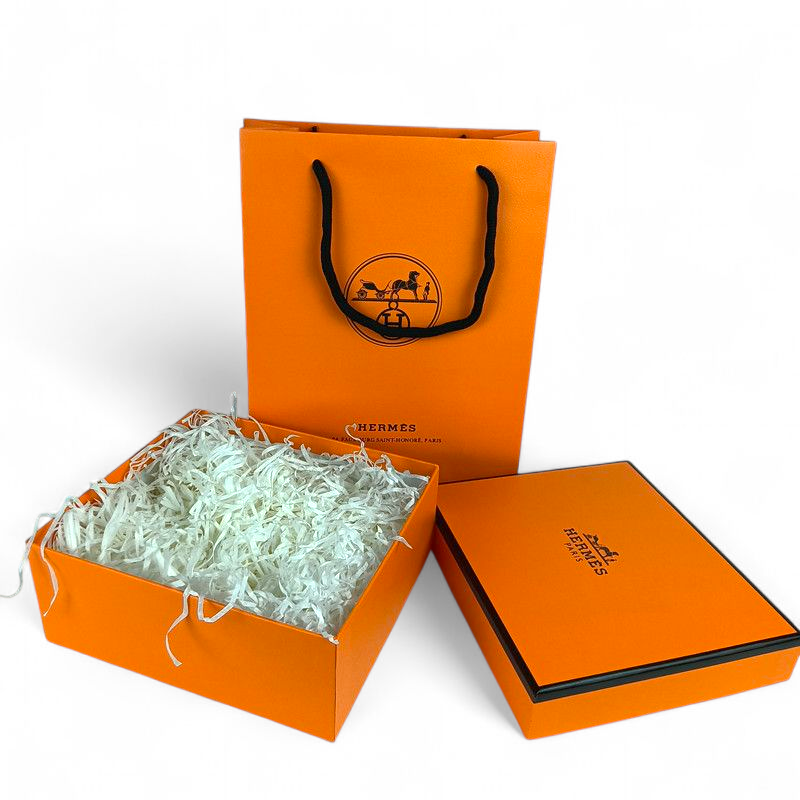 Комплект подарунковий пакет Hermes і коробка Hermes, розмір 145х145 мм, помаранчевий колір, стильний набір для подарунків
