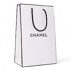 Комплект пакет Chanel і коробка Chanel, розмір 145х145 мм, білий колір, з чорною мотузковою ручкою, фото 3