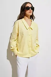 Жіноча сорочка оверсайз з вишивкою та акцентними рукавами Rica Mare MKRM4208