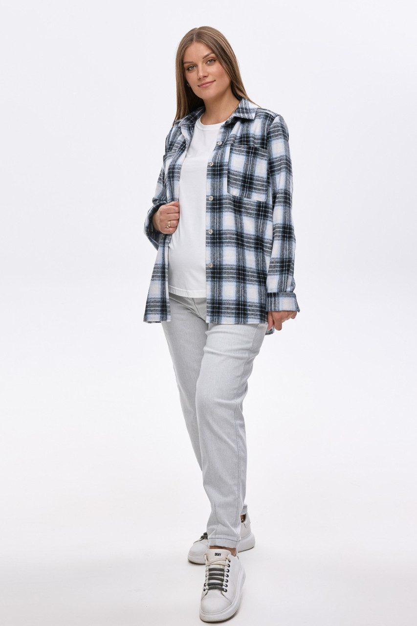 Стильна сорочка для вагітних бавовняна чорно-біла в клітинку, S, фото 1