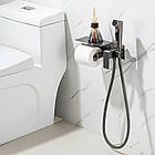 Гігієнічний душ квадратний Frap F2076-9 з полицею та тримачем туалетного паперу прихований монтаж матовий графіт, фото 2