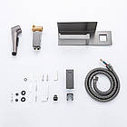 Гігієнічний душ квадратний Frap F2076-9 з полицею та тримачем туалетного паперу прихований монтаж матовий графіт, фото 3