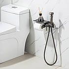 Гігієнічний душ Frap F2075-19 з полицею та тримачем для туалетного паперу прихований монтаж матовий графіт, фото 2