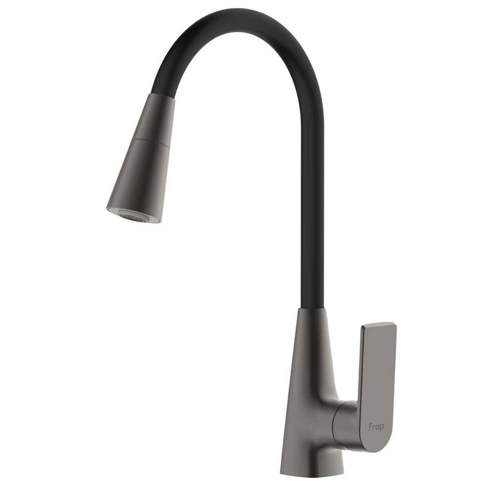 F4471-9 кухня одноваж. вис. силік. вилив аератор 2 режими лат. корпус гайка Ø35 (гангрей), фото 1