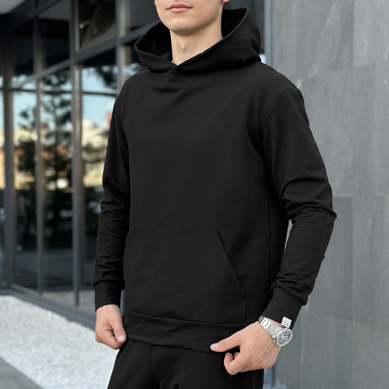 Чоловіче демісезонне худі з капюшоном чорне Pobedov 001 2XL, фото 1