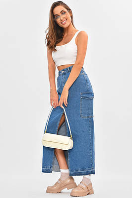 Спідниця жіноча джинсова подовжена синього кольору р.42 205660T Безкоштовна доставка
