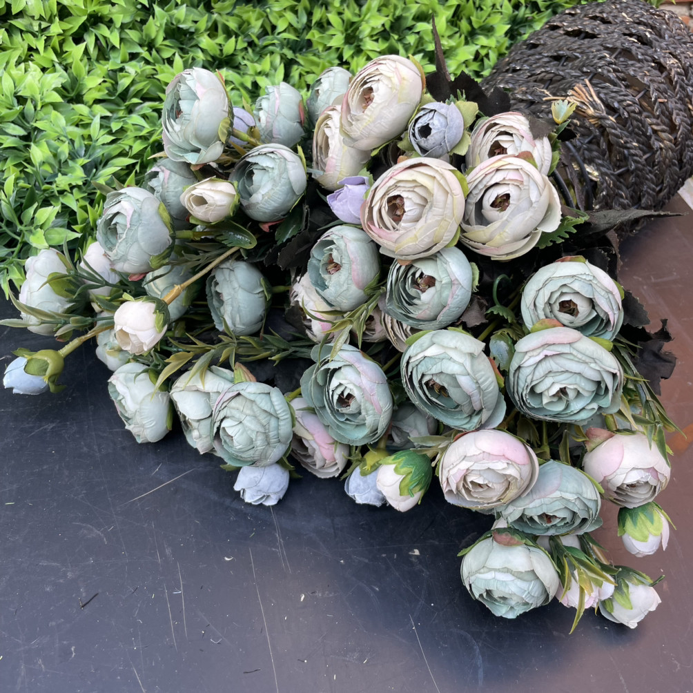 Штучні квіти Букет півонії, лютики, рананкулюс 30 см блакитний, фото 1