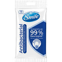 Популярний! Вологі серветки Smile Antibacterial з Д-пантенолом 15 шт. (4820048481953) - Краща якість тільки на Nukleon.com.ua