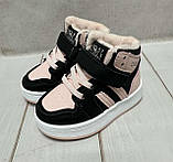 Кросівки дитячі високі хайтопи утеплені BBT маломірні 21-25  рожевий, фото 3