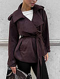 Жіночий замшевий укорочений тренч із поясом у комплекті, фото 5