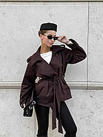 Жіночий замшевий укорочений тренч із поясом у комплекті