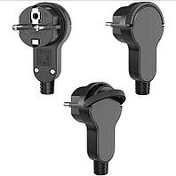 Вилка електрична плоска кутова чорна 16a 250v із заземленням та відкидною ручкою