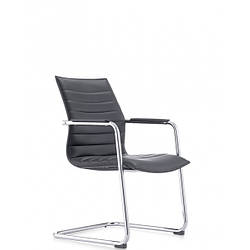 КРІСЛО КОНФЕРЕНЦІЙНЕ НА ПОЛОЗАХ Enrandnepr C2413-1 BL хромований каркас шкіра чорна