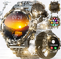 Смарт годинник чоловічий протиударний з хорошою батареєю залізним ремінцем круглі чорні smart watch