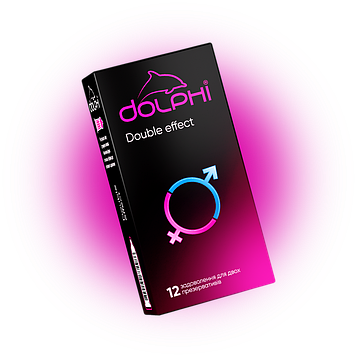 Презервативи Dolphi Double effect з ребрами крапками та двома видами мастила: розігріваюча та анестетик, 12 штук