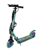 Дитячий самокат Scale Sports SS-29 з ручним заднім гальмом + ліхтарик + дзвіночок + тримач для пляшки. М'ятний